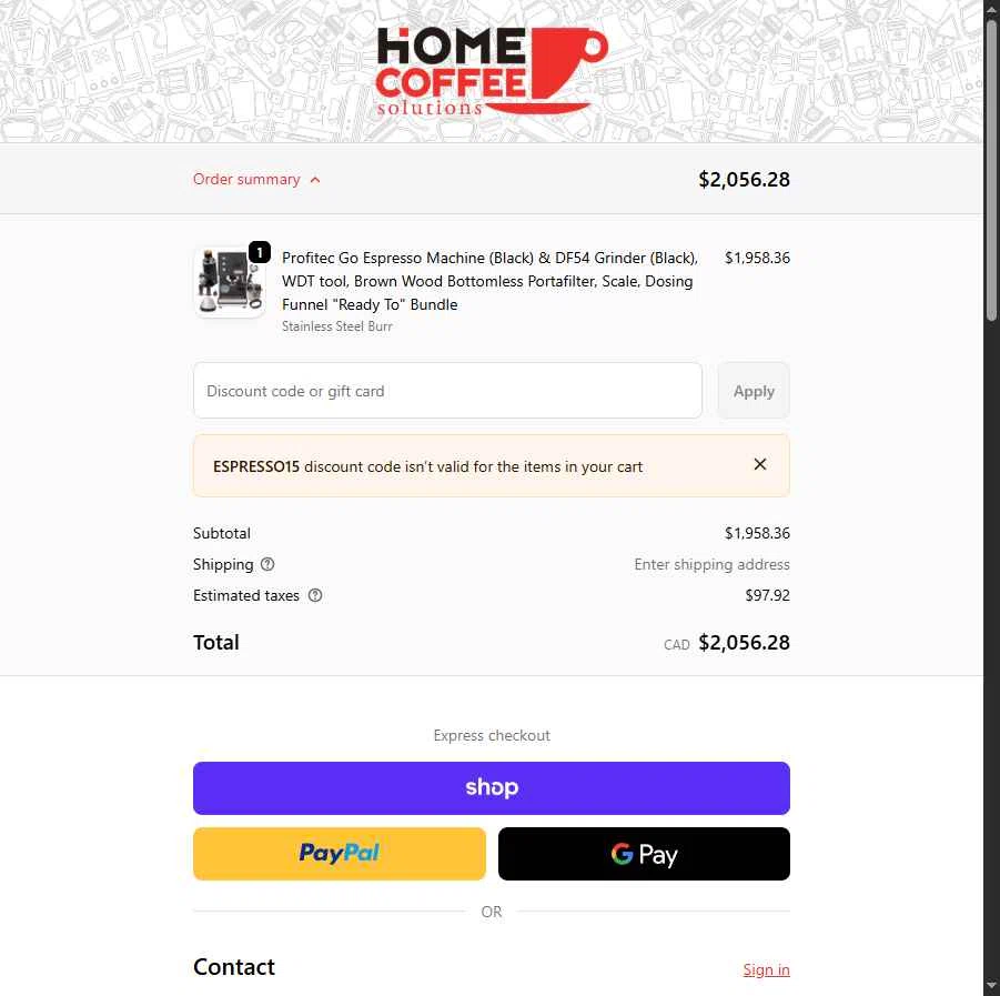 Home Coffee Solutions checkout page showing Home Coffee Solutions discount code box | Screenshot taken by SimplyCodes community member on Feb 4, 2026