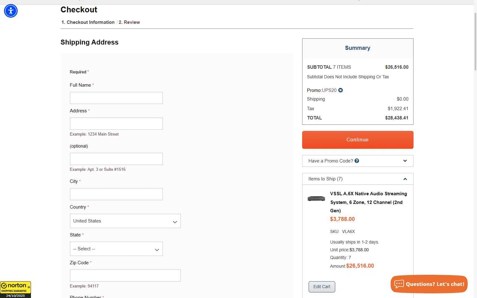 Home Controls checkout page showing Home Controls promo code box | Screenshot taken by SimplyCodes community member on Oct 24, 2025