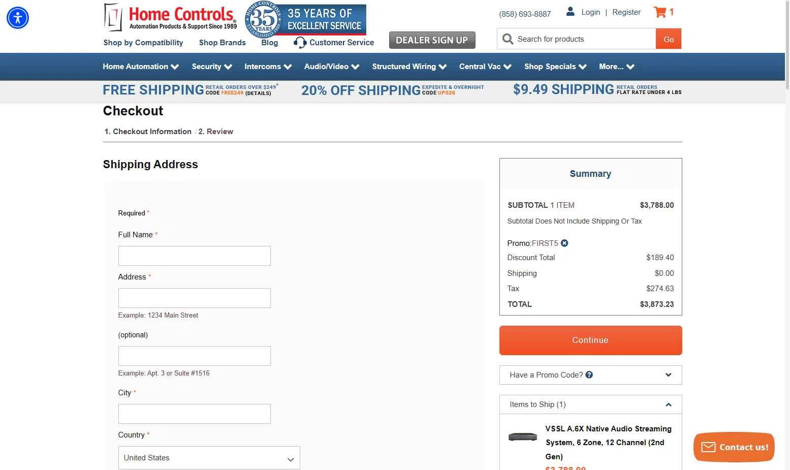 Home Controls checkout page showing Home Controls promo code box | Screenshot taken by SimplyCodes community member on Jun 8, 2025