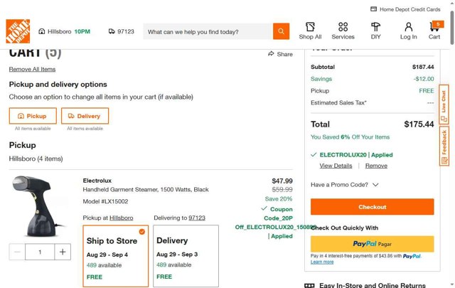 Home Depot checkout page showing Home Depot promo code box | Screenshot taken by SimplyCodes community member on Aug 21, 2025
