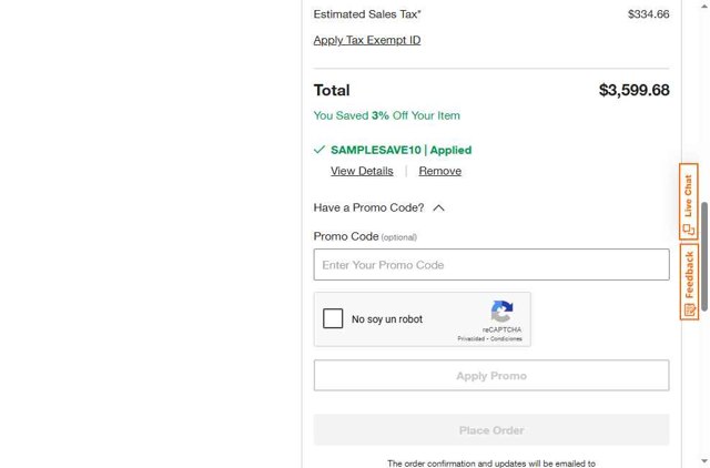 Home Depot checkout page showing Home Depot promo code box | Screenshot taken by SimplyCodes community member on Aug 17, 2025