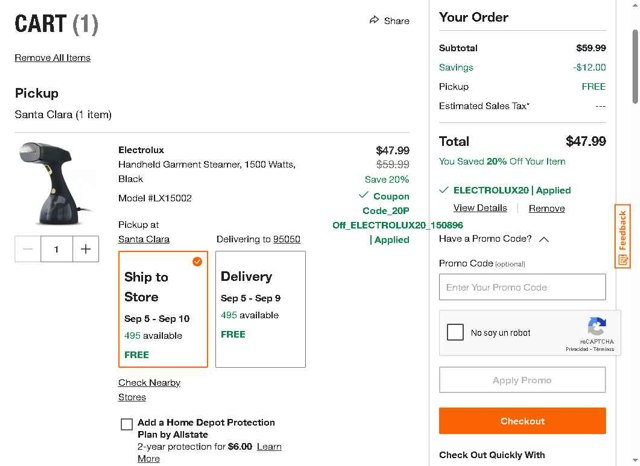 Home Depot checkout page showing Home Depot promo code box | Screenshot taken by SimplyCodes community member on Aug 27, 2025
