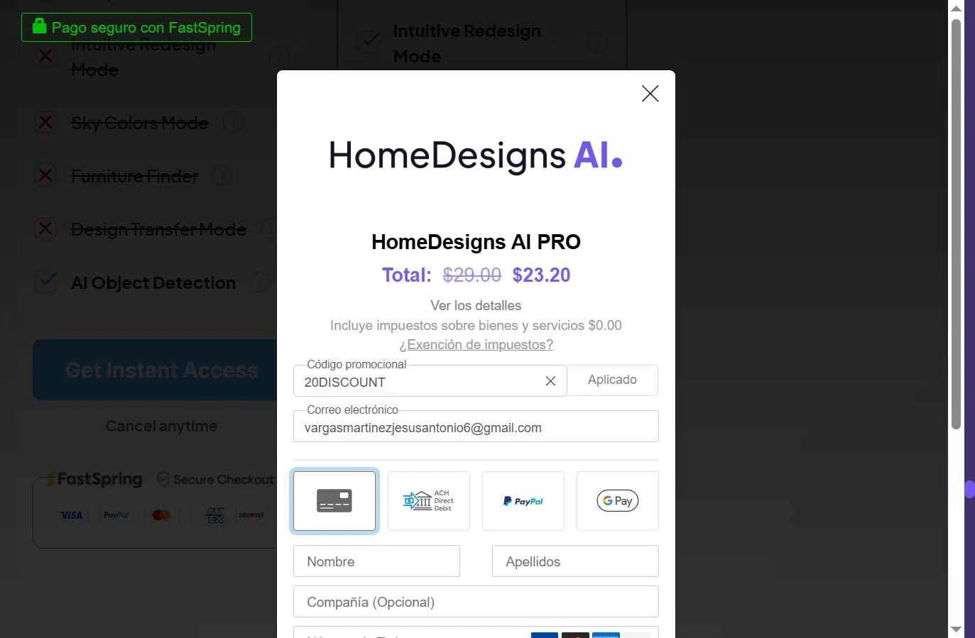 HomedesignsAI checkout page showing HomedesignsAI promo code box | Screenshot taken by SimplyCodes community member on Jan 16, 2026