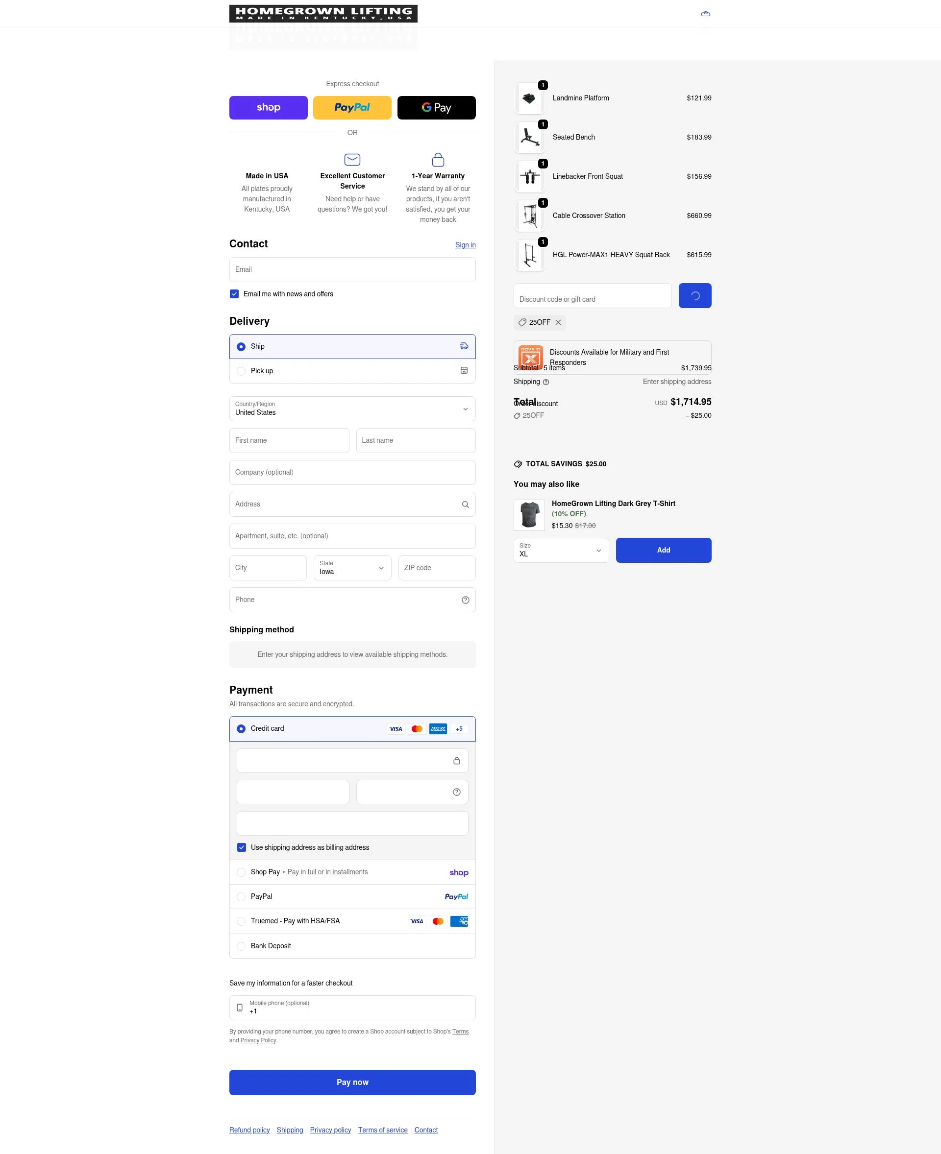 HomeGrown Lifting checkout page showing HomeGrown Lifting discount code box | Screenshot taken by SimplyCodes community member on Feb 13, 2026