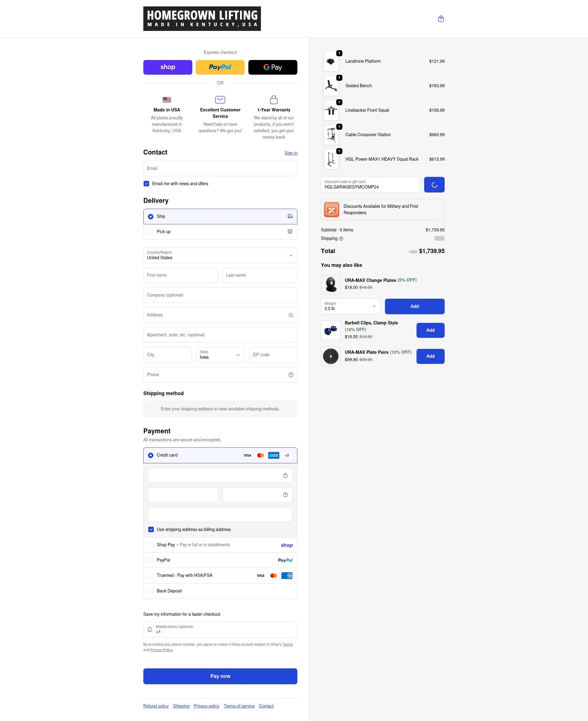 HomeGrown Lifting checkout page showing HomeGrown Lifting discount code box | Screenshot taken by SimplyCodes community member on Feb 8, 2026