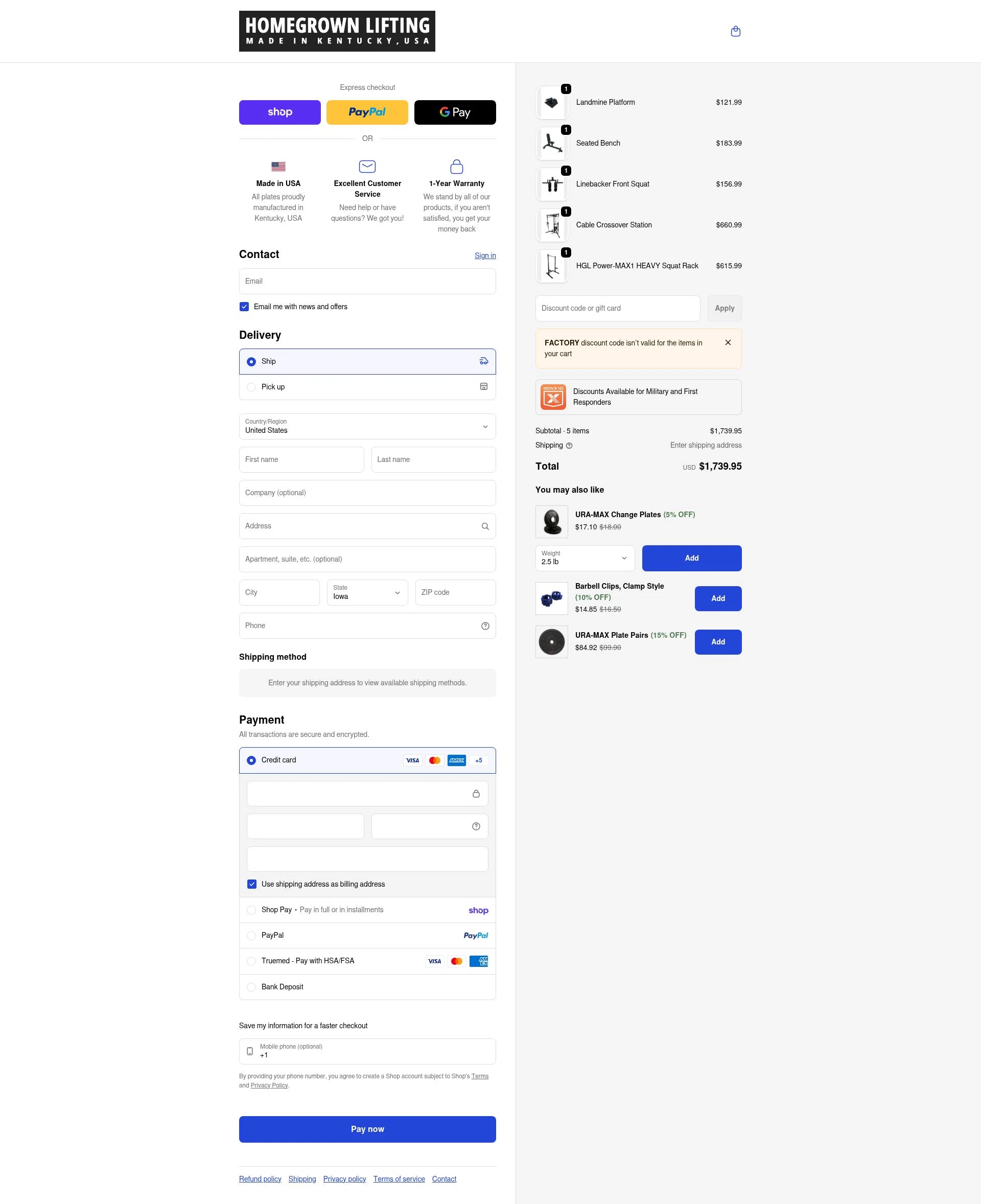 HomeGrown Lifting checkout page showing HomeGrown Lifting discount code box | Screenshot taken by SimplyCodes community member on Feb 13, 2026