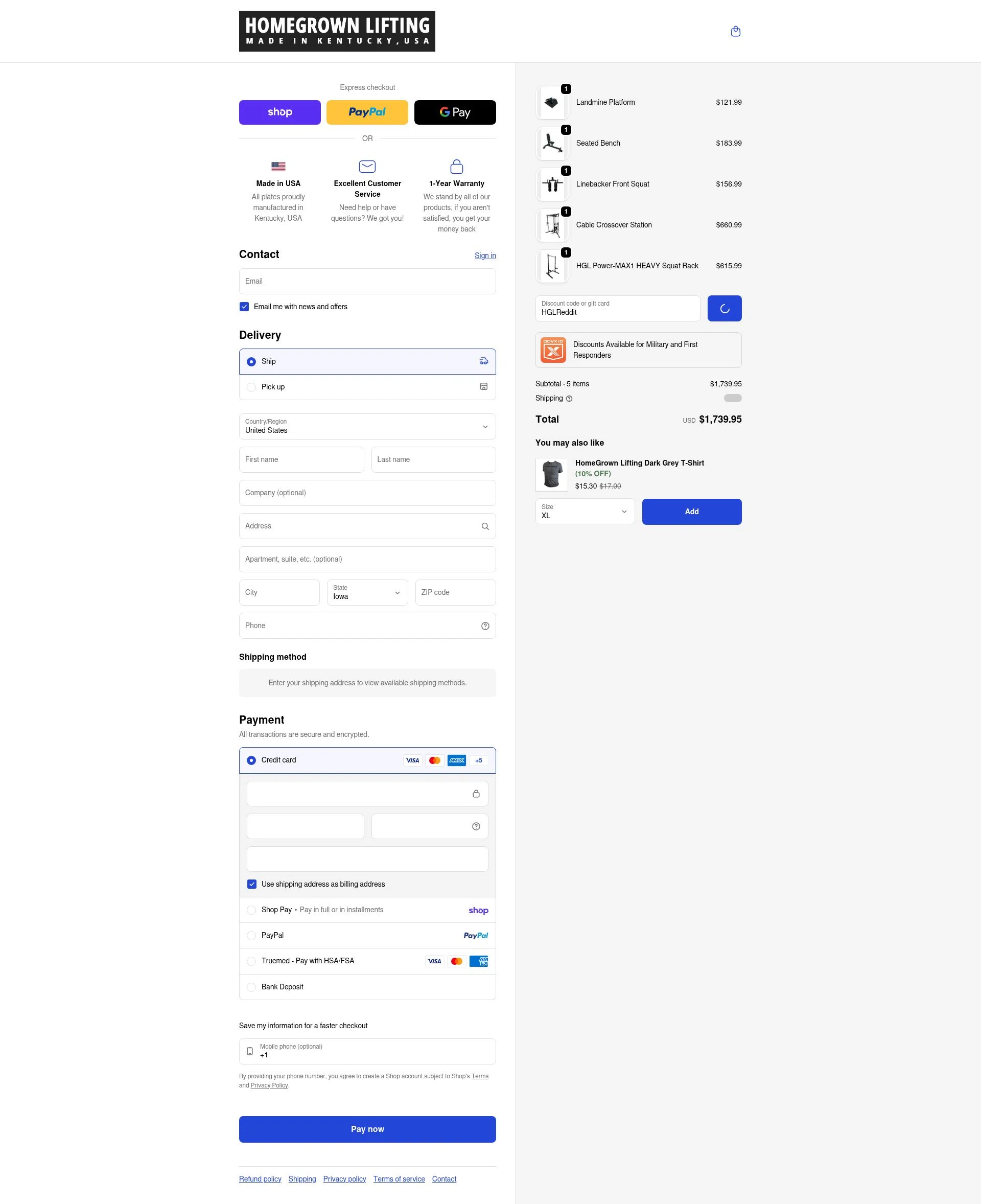 HomeGrown Lifting checkout page showing HomeGrown Lifting discount code box | Screenshot taken by SimplyCodes community member on Feb 13, 2026