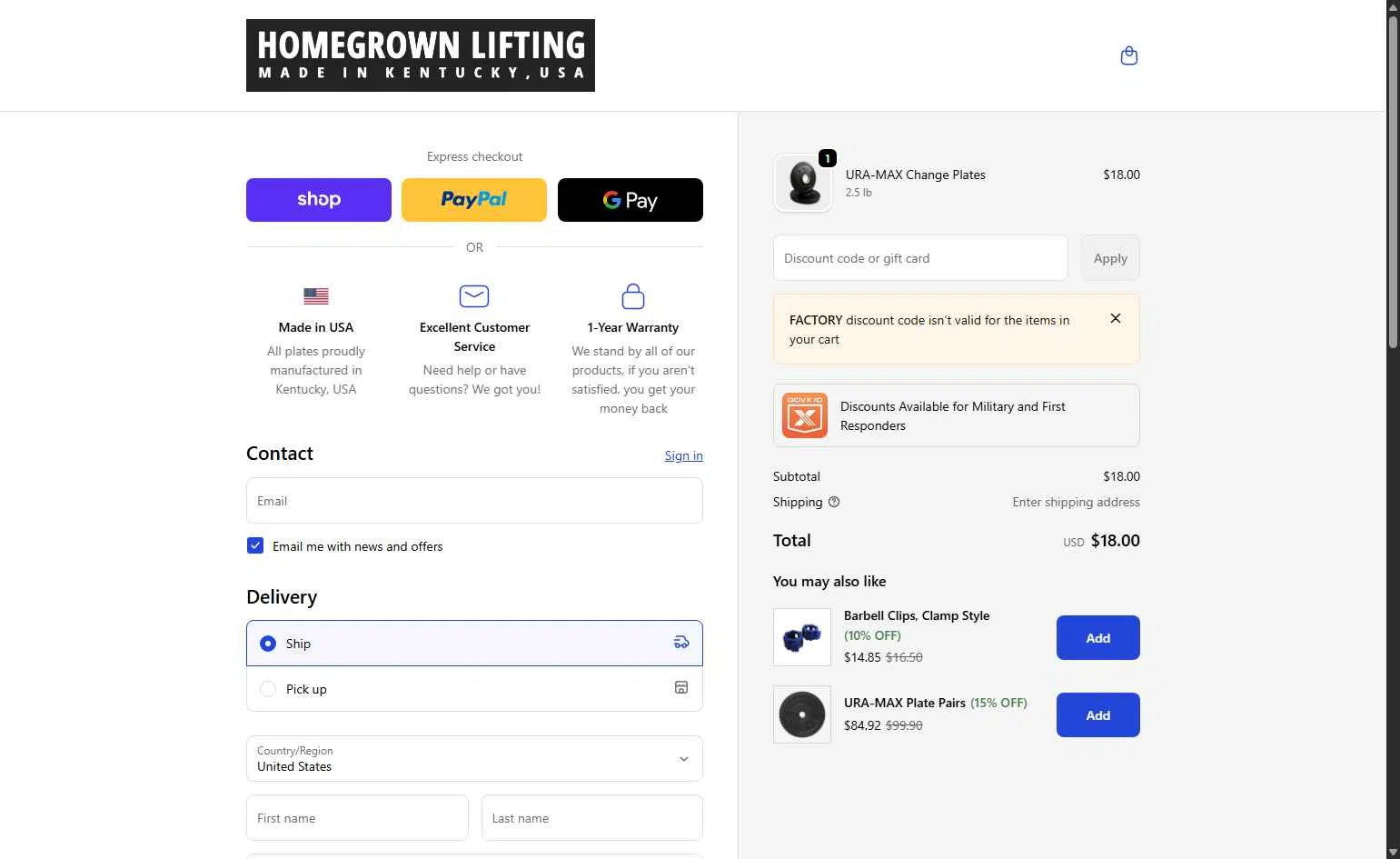 HomeGrown Lifting checkout page showing HomeGrown Lifting discount code box | Screenshot taken by SimplyCodes community member on Feb 13, 2026