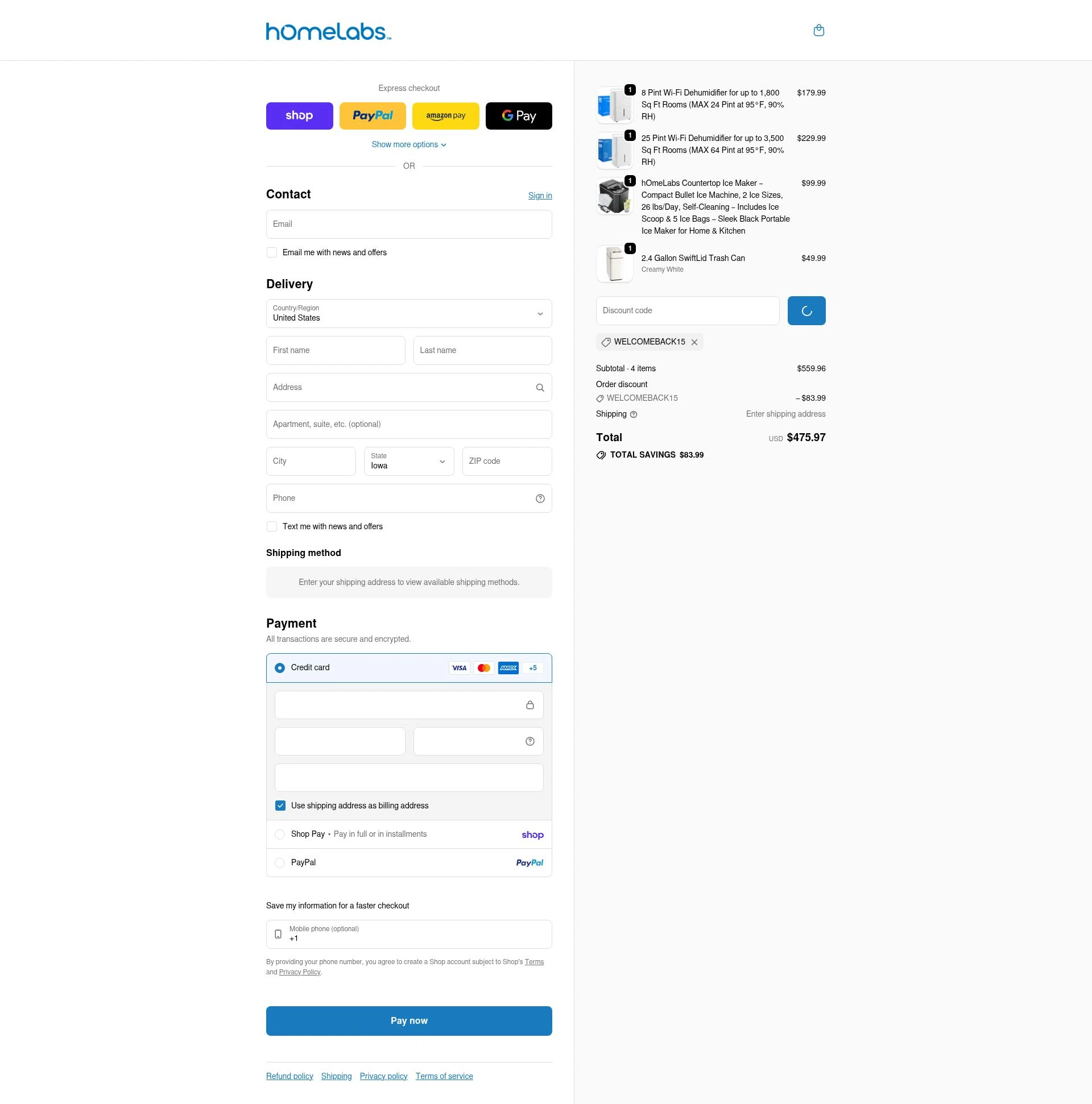 Home Labs checkout page showing Home Labs discount code box | Screenshot taken by SimplyCodes community member on Feb 1, 2026