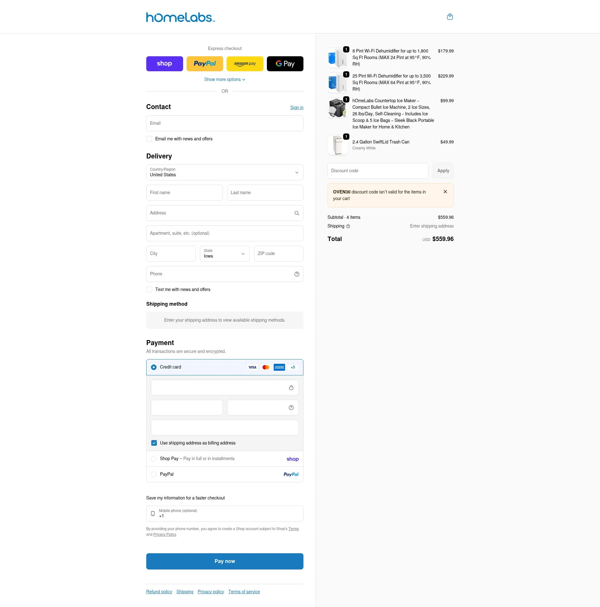 Home Labs checkout page showing Home Labs discount code box | Screenshot taken by SimplyCodes community member on Feb 1, 2026
