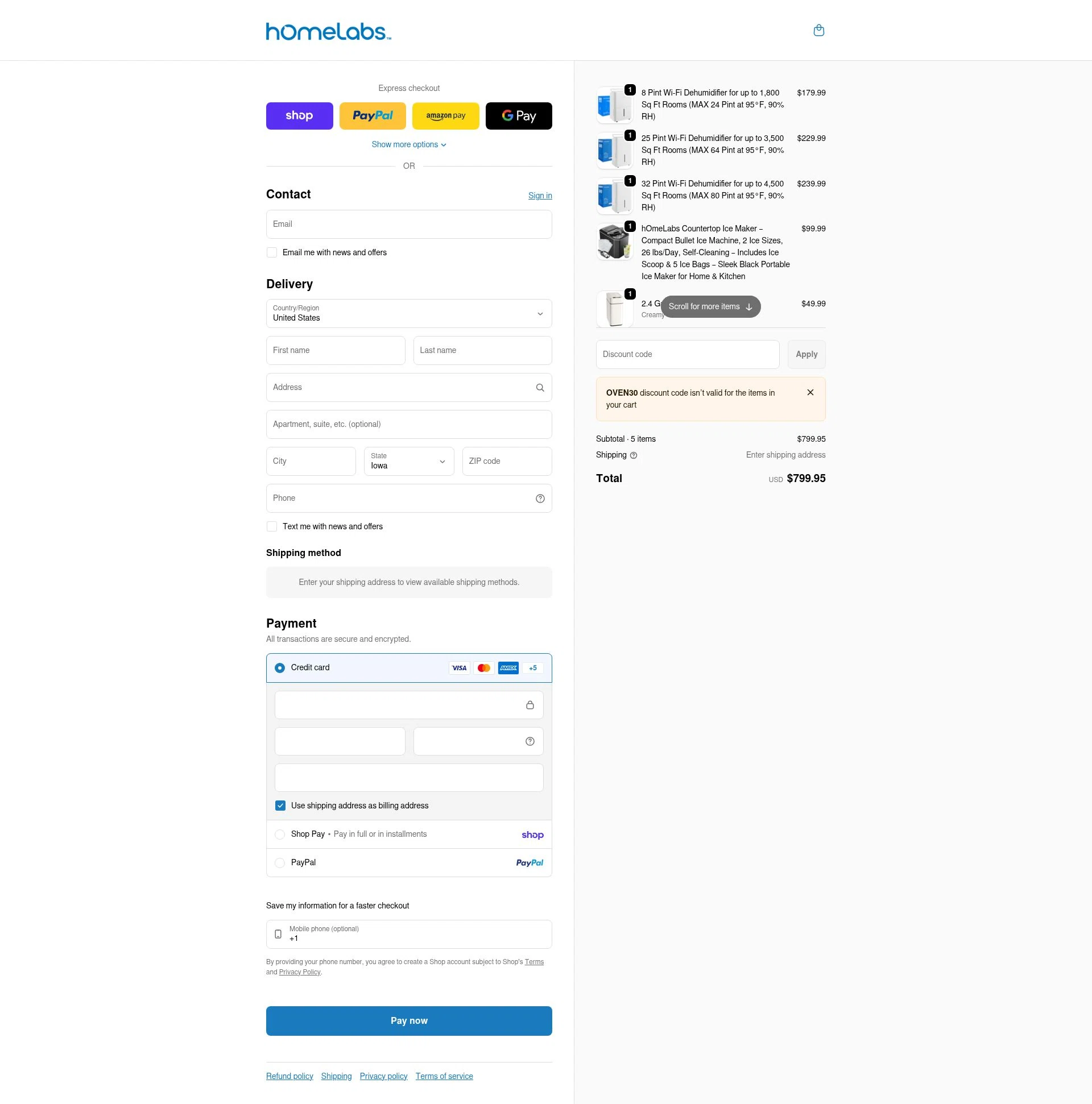 Home Labs checkout page showing Home Labs discount code box | Screenshot taken by SimplyCodes community member on Feb 5, 2026