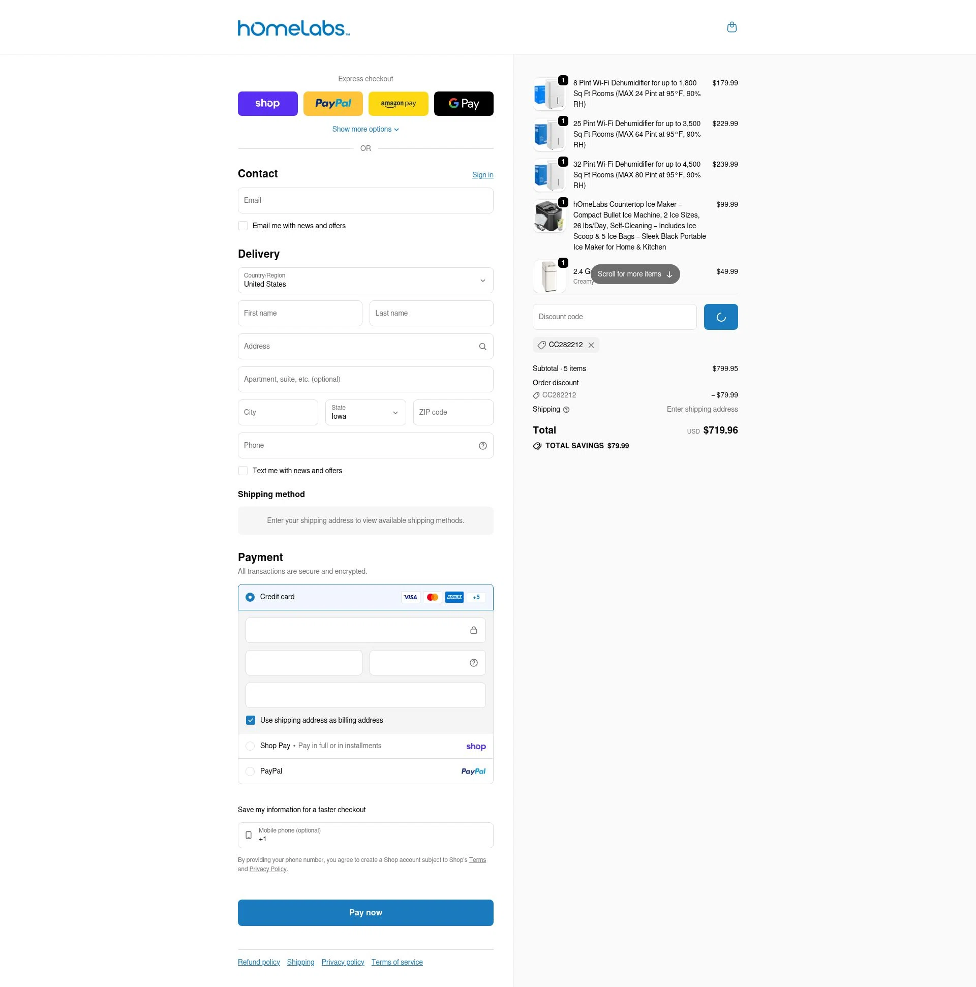 Home Labs checkout page showing Home Labs discount code box | Screenshot taken by SimplyCodes community member on Feb 5, 2026