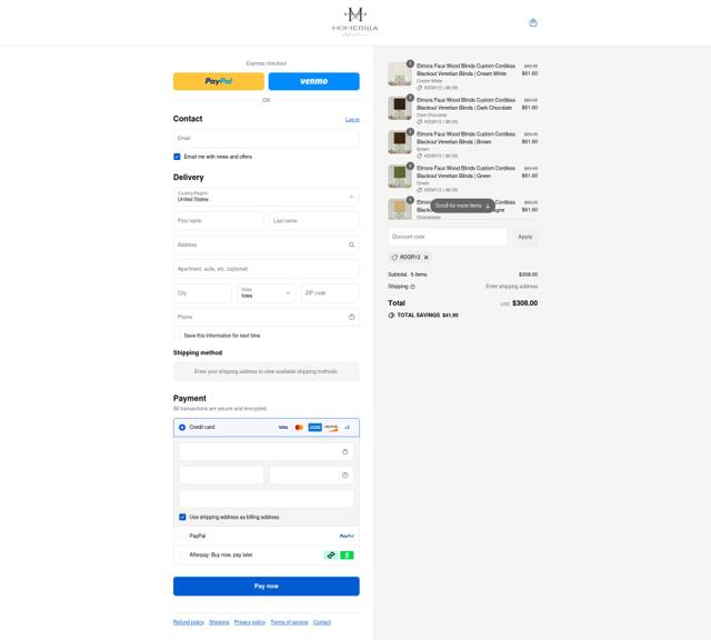 Homerilla checkout page showing Homerilla discount code box | Screenshot taken by SimplyCodes community member on Sep 9, 2025