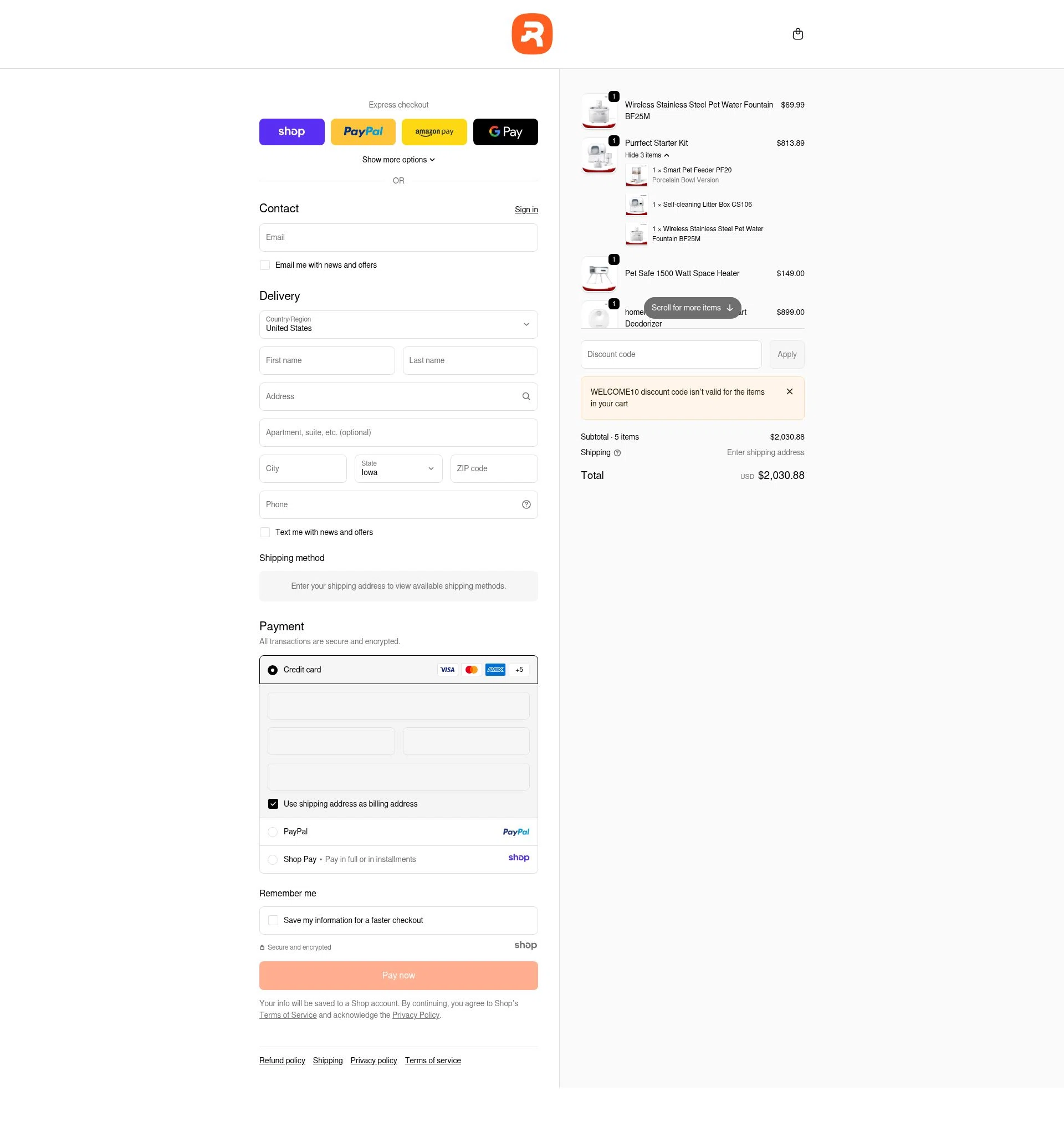 Homerunpet US checkout page showing Homerunpet US promo code box | Screenshot taken by SimplyCodes community member on Dec 17, 2025