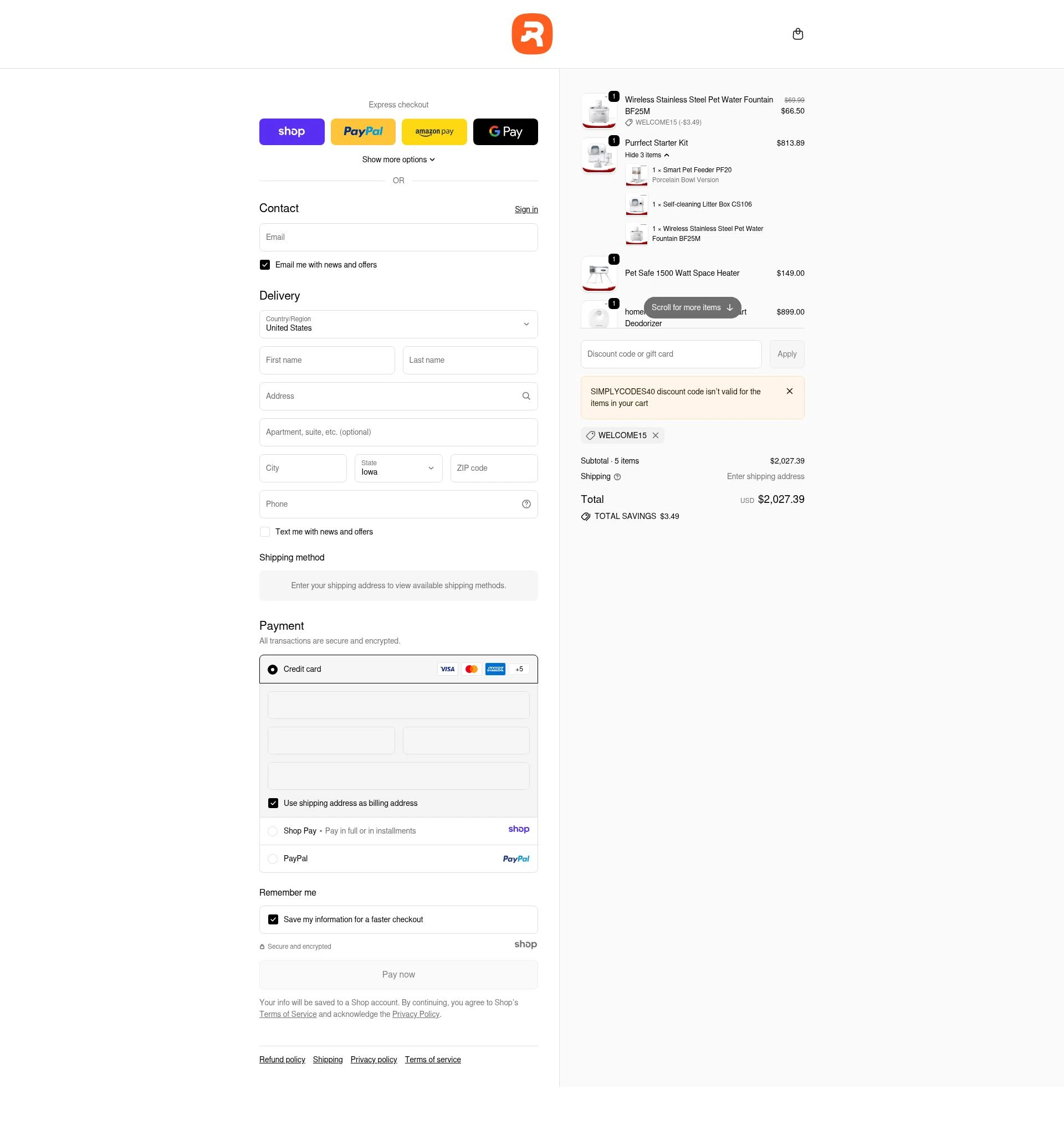 Homerunpet US checkout page showing Homerunpet US promo code box | Screenshot taken by SimplyCodes community member on Dec 28, 2025