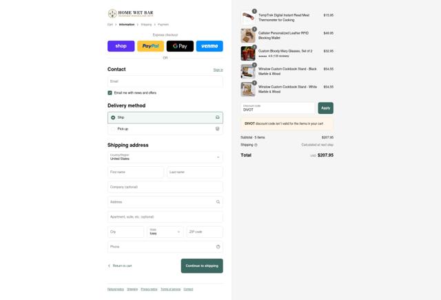 HomeWetBar checkout page showing HomeWetBar discount code box | Screenshot taken by SimplyCodes community member on Sep 13, 2025