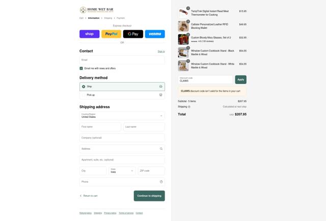 HomeWetBar checkout page showing HomeWetBar discount code box | Screenshot taken by SimplyCodes community member on Sep 13, 2025