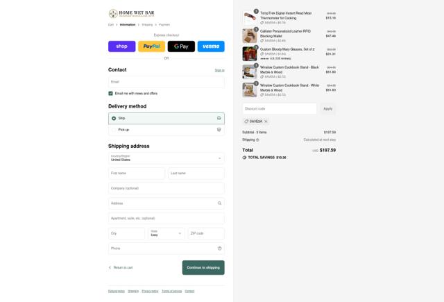 HomeWetBar checkout page showing HomeWetBar discount code box | Screenshot taken by SimplyCodes community member on Sep 13, 2025