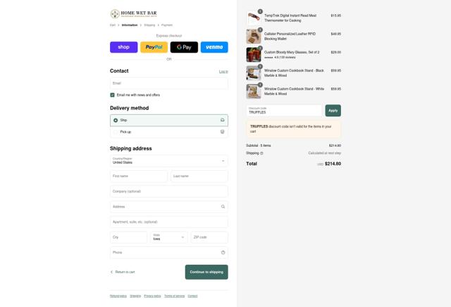 HomeWetBar checkout page showing HomeWetBar discount code box | Screenshot taken by SimplyCodes community member on Sep 9, 2025