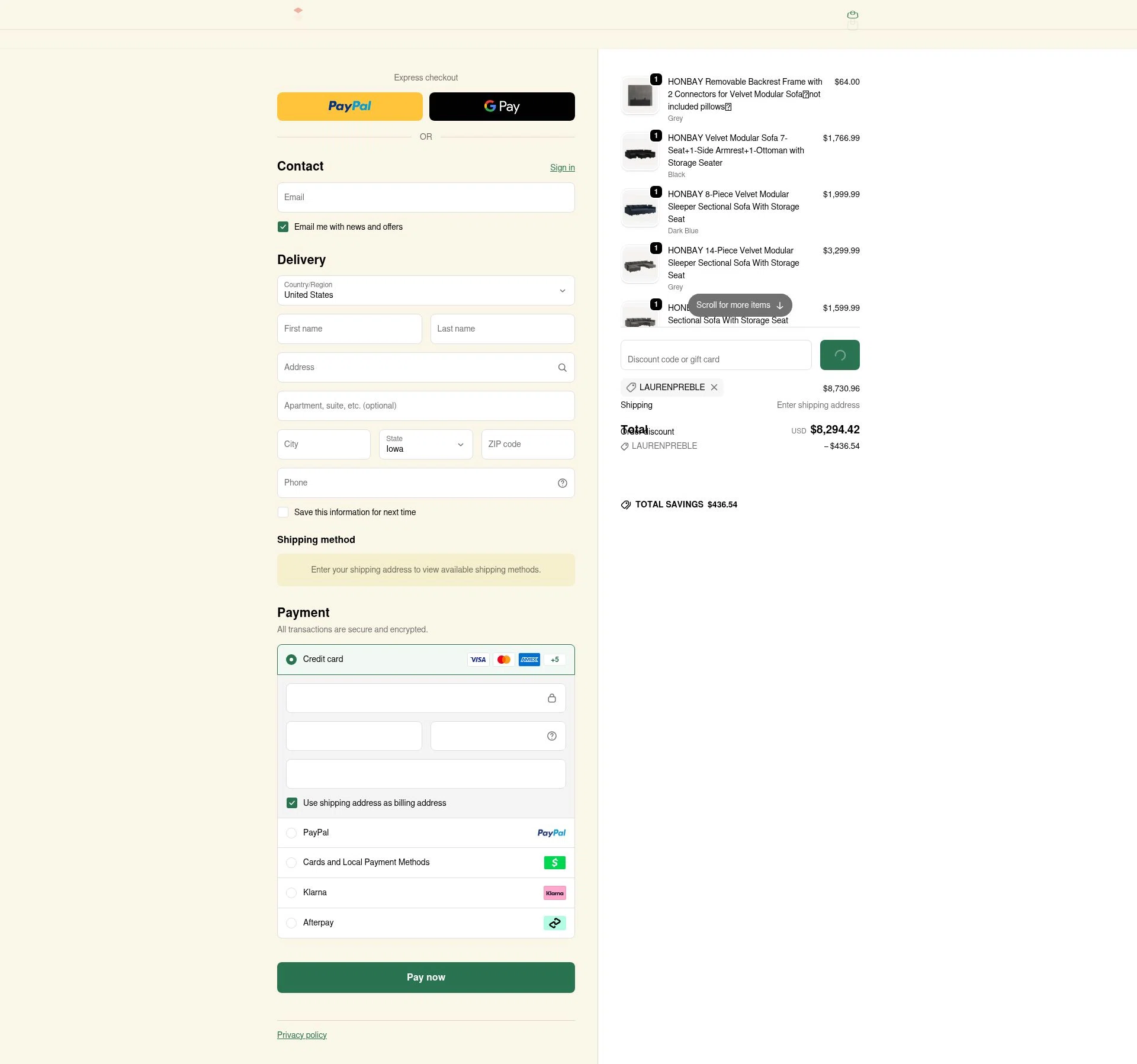 HONBAY checkout page showing HONBAY discount code box | Screenshot taken by SimplyCodes community member on Feb 7, 2026