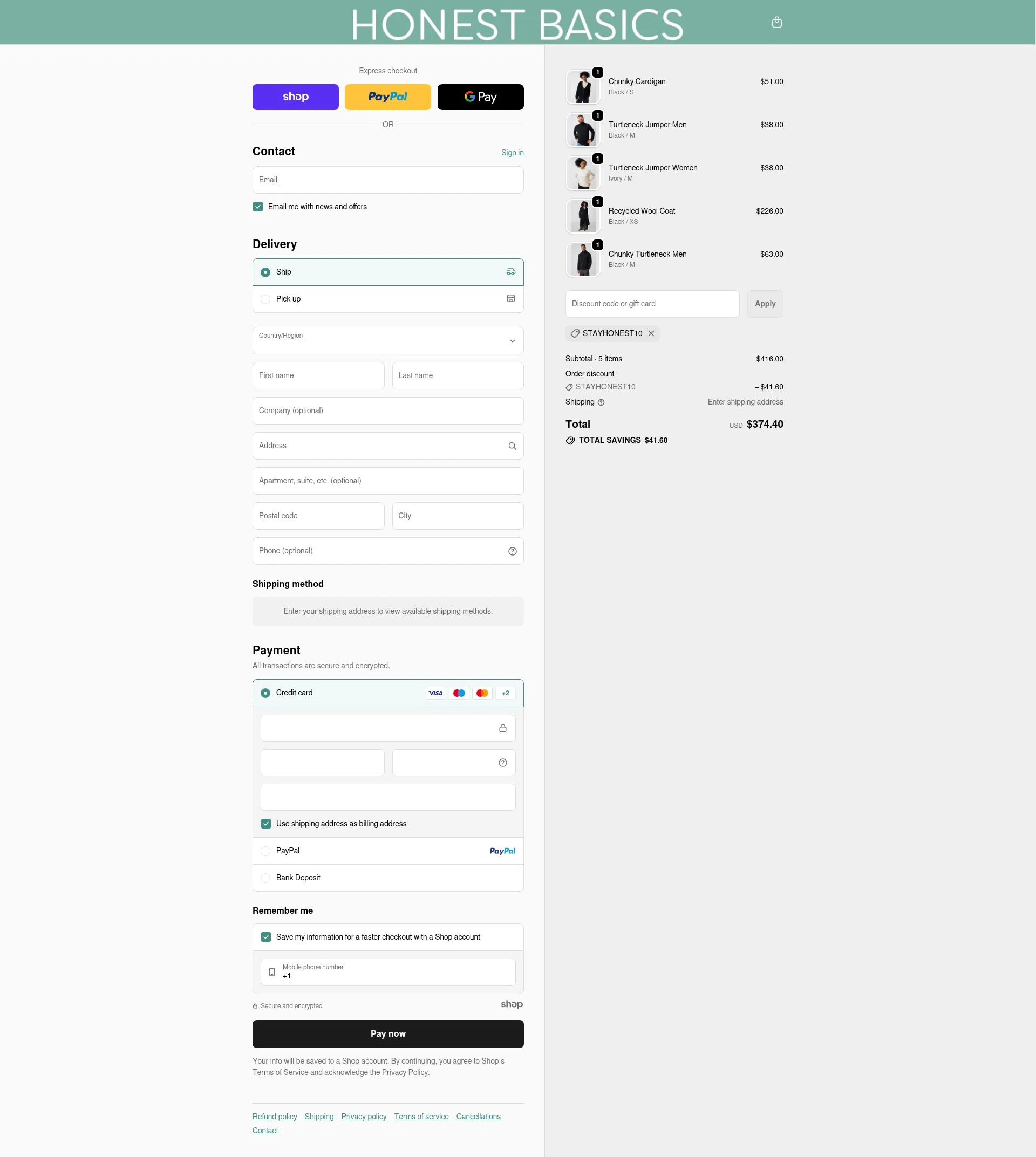 Honest Basics checkout page showing Honest Basics discount code box | Screenshot taken by SimplyCodes community member on Dec 11, 2025