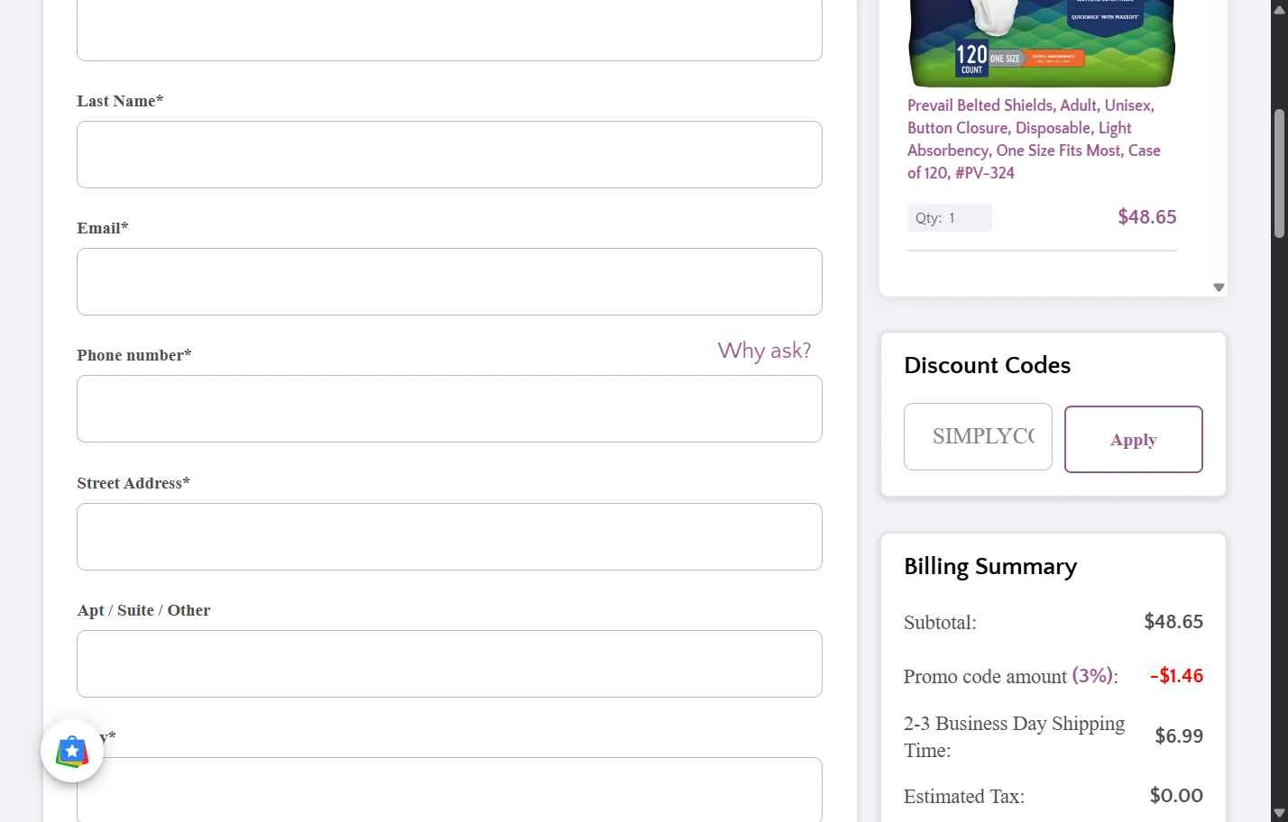 Honest Medical checkout page showing Honest Medical coupon code box | Screenshot taken by SimplyCodes community member on Feb 14, 2026