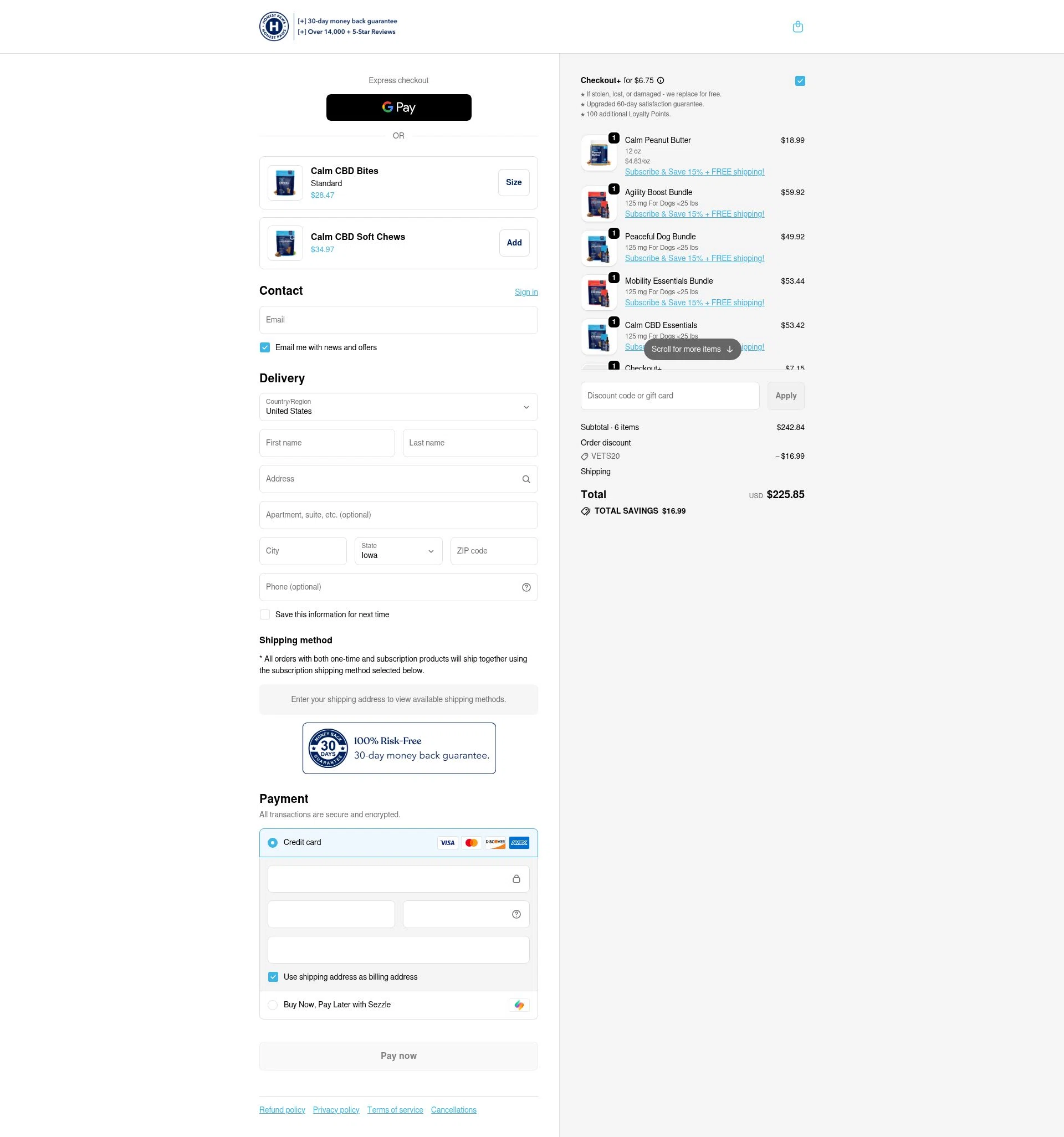 Honest Paws checkout page showing Honest Paws discount code box | Screenshot taken by SimplyCodes community member on Feb 14, 2026