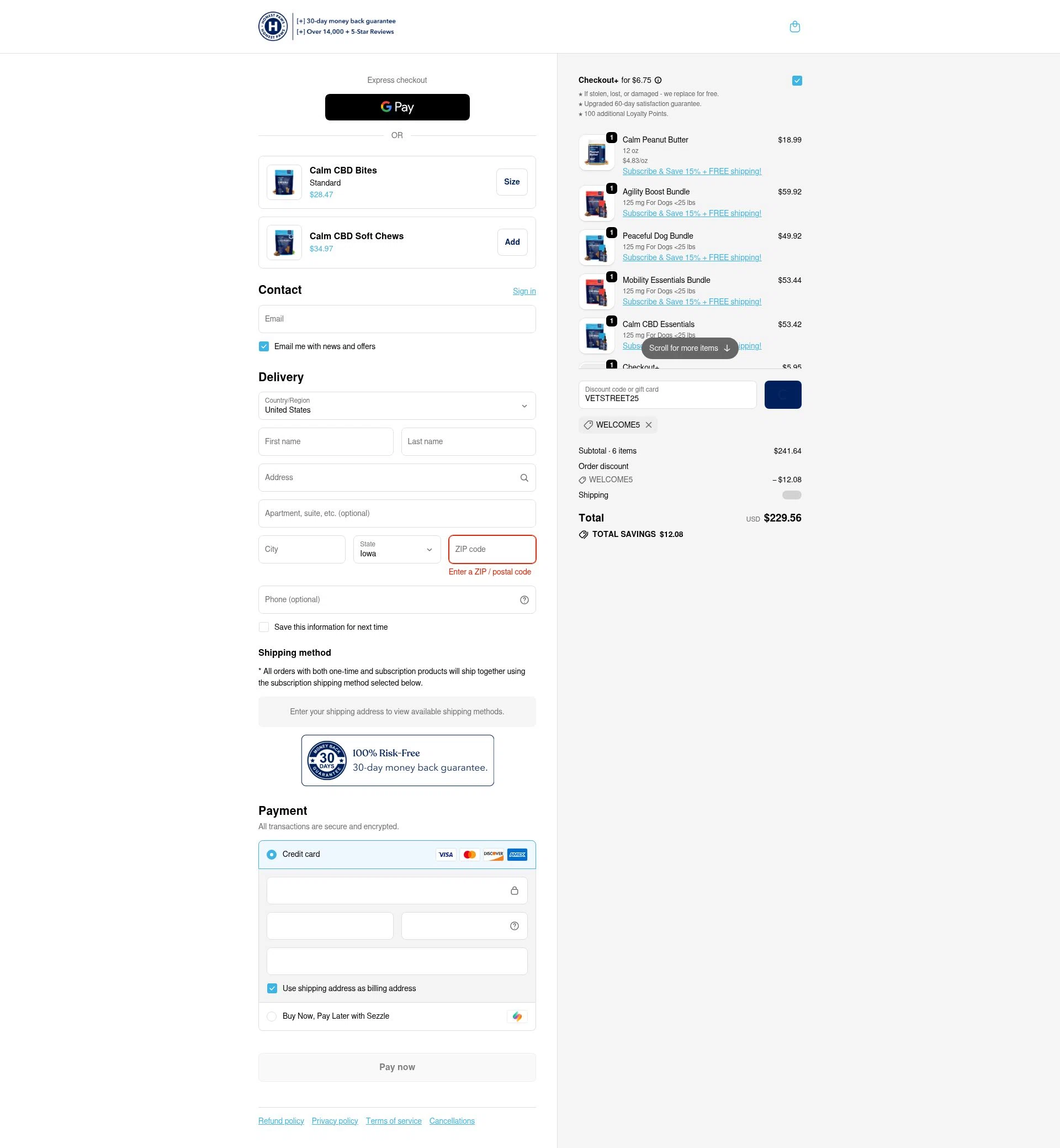 Honest Paws checkout page showing Honest Paws discount code box | Screenshot taken by SimplyCodes community member on Feb 5, 2026