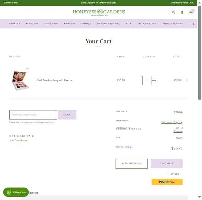 Honeybee Gardens checkout page showing Honeybee Gardens coupon code box | Screenshot taken by SimplyCodes community member on Jan 6, 2026