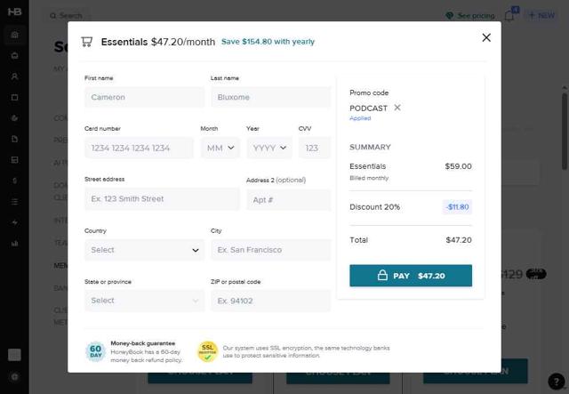 Honeybook checkout page showing Honeybook promo code box | Screenshot taken by SimplyCodes community member on Sep 2, 2025