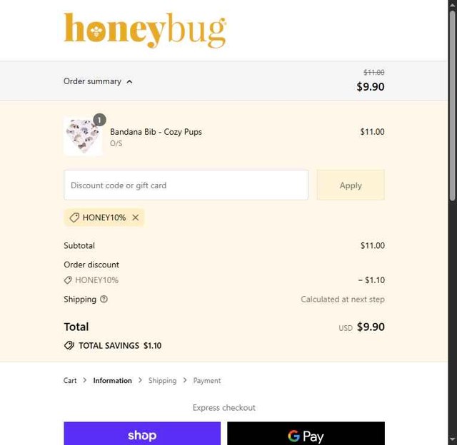 HoneyBug checkout page showing HoneyBug promo code box | Screenshot taken by SimplyCodes community member on Sep 8, 2025