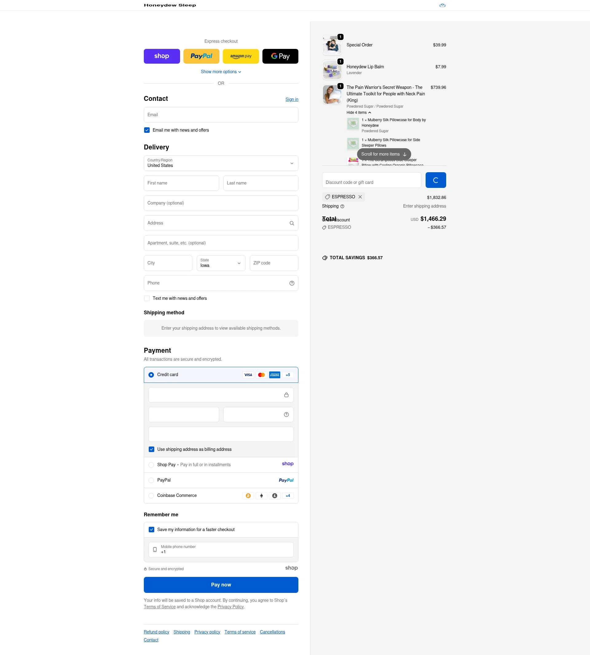 Honeydew Sleep checkout page showing Honeydew Sleep discount code box | Screenshot taken by SimplyCodes community member on Jan 6, 2026