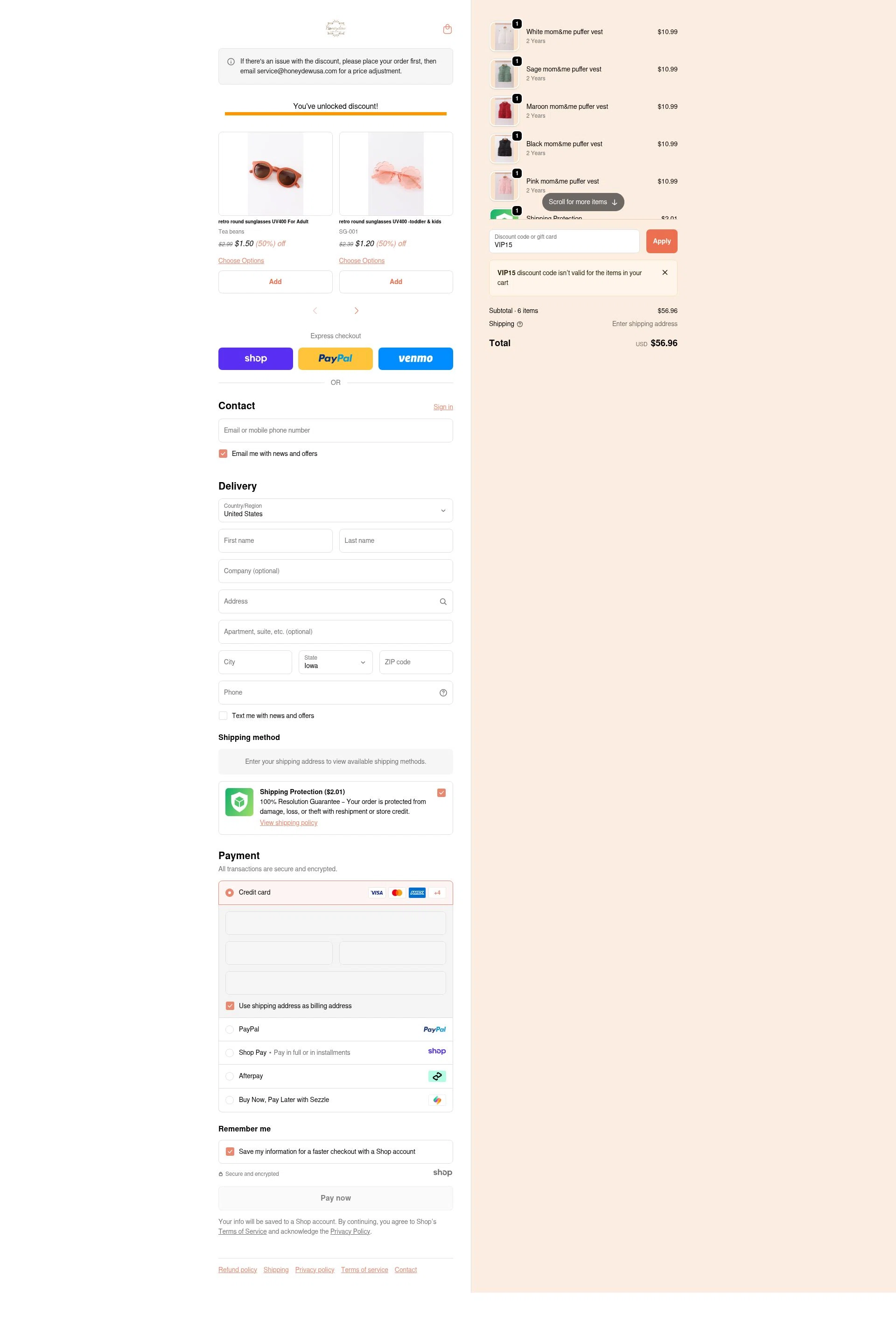 Honeydew USA checkout page showing Honeydew USA discount code box | Screenshot taken by SimplyCodes community member on Dec 7, 2025