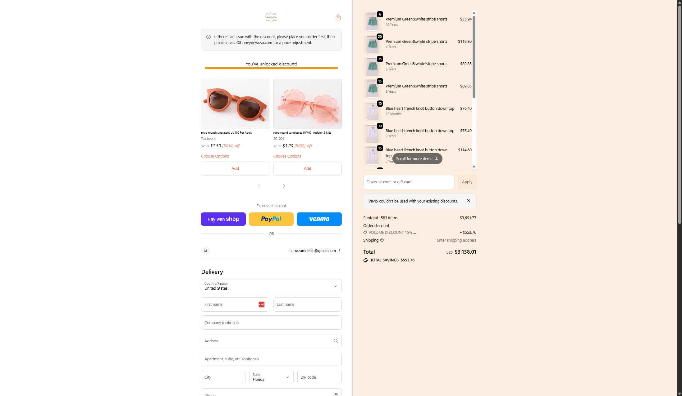 Honeydew USA checkout page showing Honeydew USA discount code box | Screenshot taken by SimplyCodes community member on Jan 10, 2026