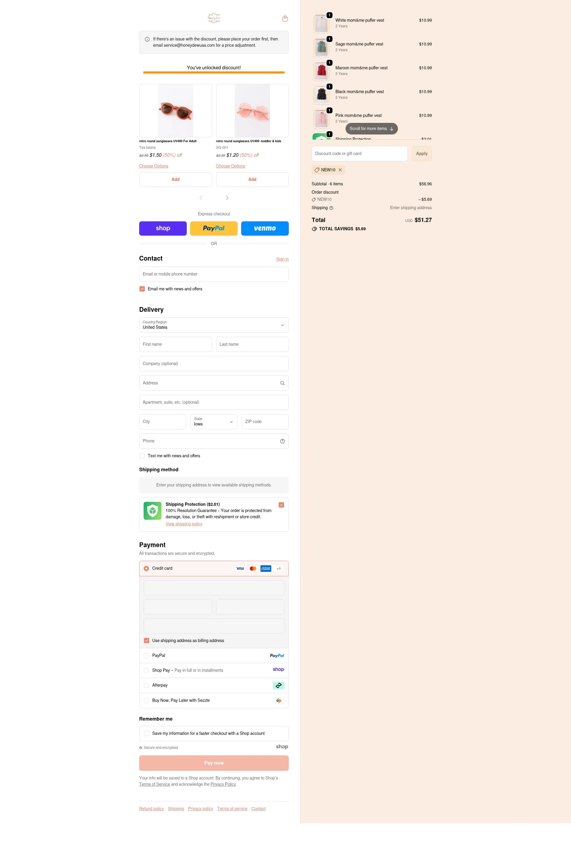 Honeydew USA checkout page showing Honeydew USA discount code box | Screenshot taken by SimplyCodes community member on Dec 7, 2025