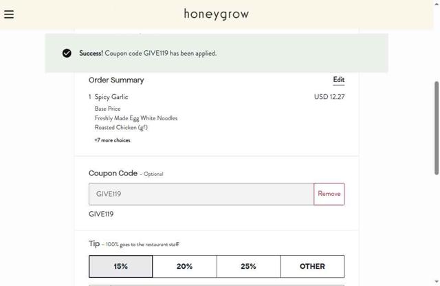Honeygrow checkout page showing Honeygrow coupon code box | Screenshot taken by SimplyCodes community member on Jun 8, 2025