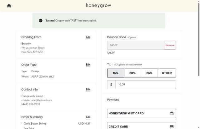 Honeygrow checkout page showing Honeygrow coupon code box | Screenshot taken by SimplyCodes community member on Aug 18, 2025
