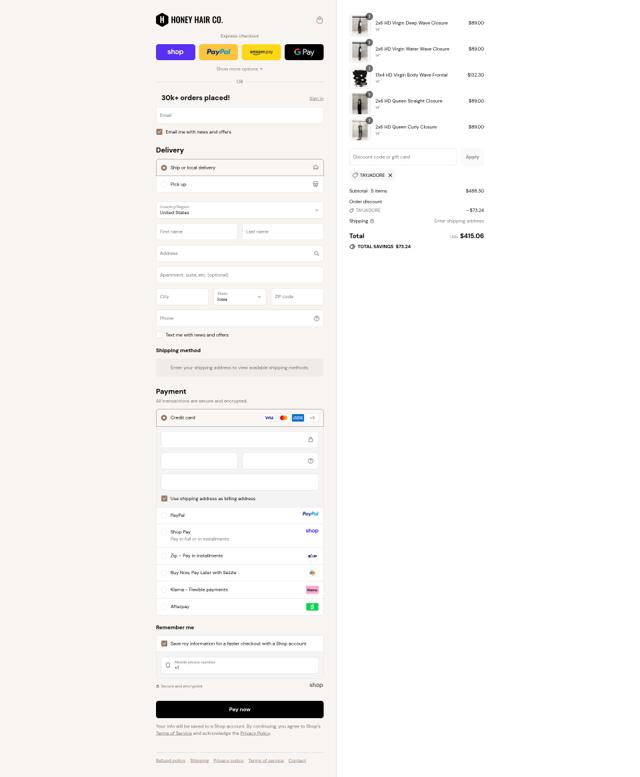 Honey Hair Co checkout page showing Honey Hair Co coupon code box | Screenshot taken by SimplyCodes community member on Sep 12, 2025
