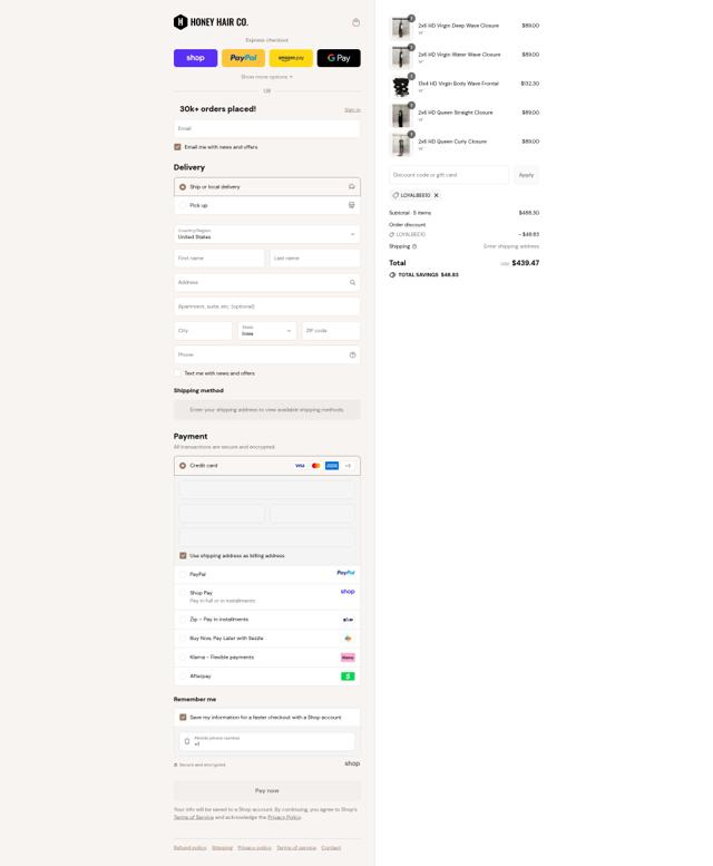 Honey Hair Co checkout page showing Honey Hair Co coupon code box | Screenshot taken by SimplyCodes community member on Sep 12, 2025