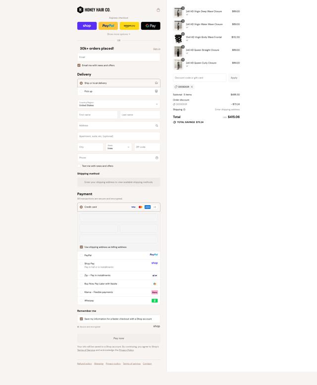 Honey Hair Co checkout page showing Honey Hair Co coupon code box | Screenshot taken by SimplyCodes community member on Sep 12, 2025