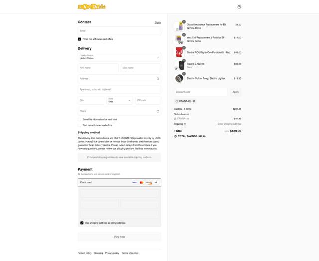 Honey Stick checkout page showing Honey Stick discount code box | Screenshot taken by SimplyCodes community member on Sep 12, 2025