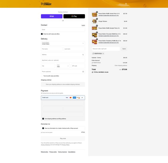 Honey Stinger checkout page showing Honey Stinger promo code box | Screenshot taken by SimplyCodes community member on Sep 1, 2025