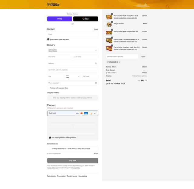 Honey Stinger checkout page showing Honey Stinger promo code box | Screenshot taken by SimplyCodes community member on Sep 1, 2025