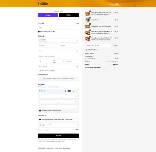 Honey Stinger checkout page showing Honey Stinger promo code box | Screenshot taken by SimplyCodes community member on Sep 1, 2025