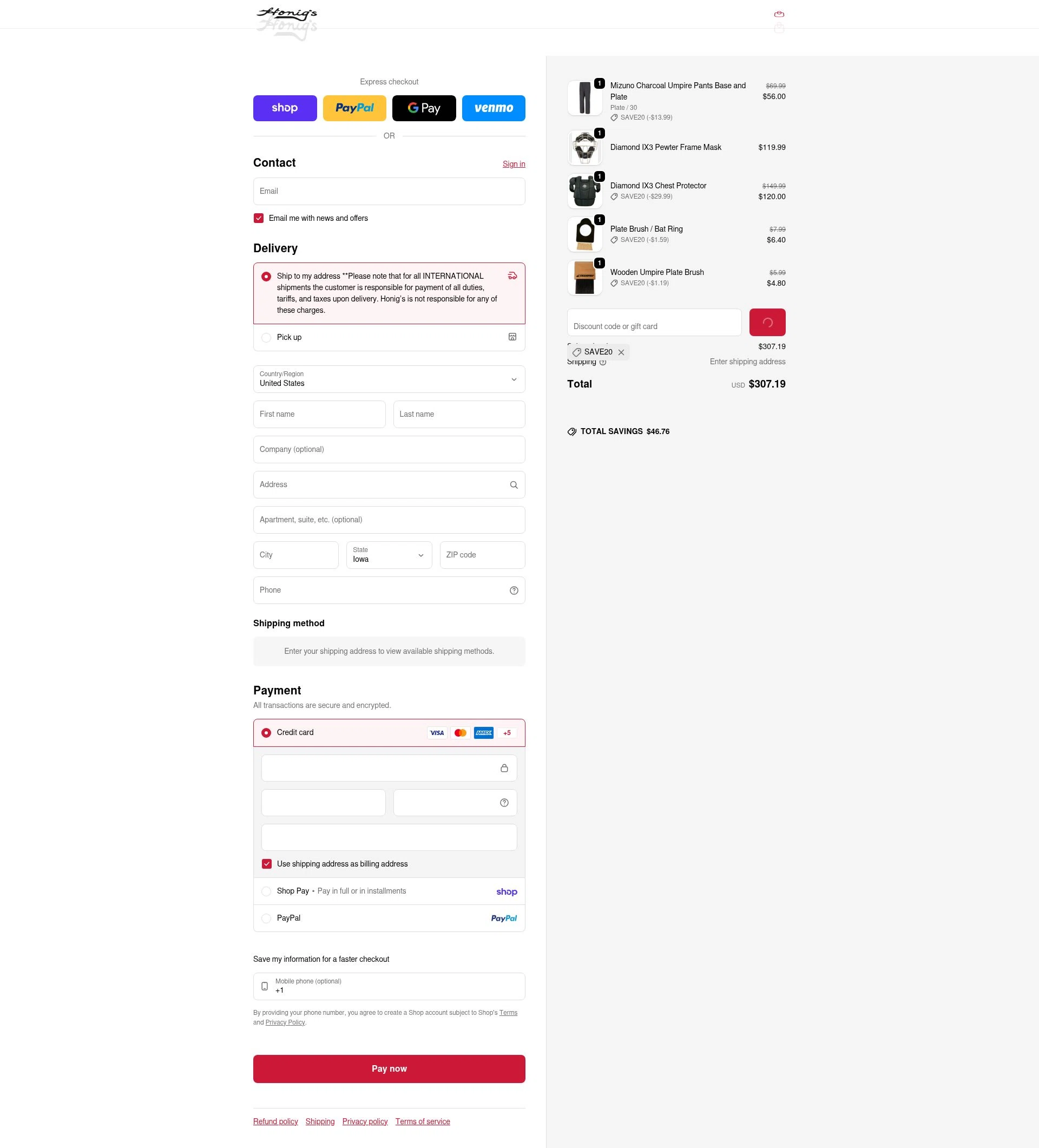 Honig's checkout page showing Honig's discount code box | Screenshot taken by SimplyCodes community member on Feb 14, 2026