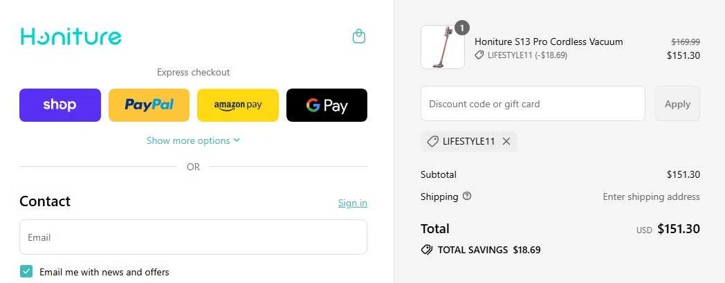 Honiture promo code screenshot showing code LIFESTYLE11 applied at Honiture checkout page. Uploaded by SimplyCodes community member ThriftyFox2681 on Sep 15, 2025