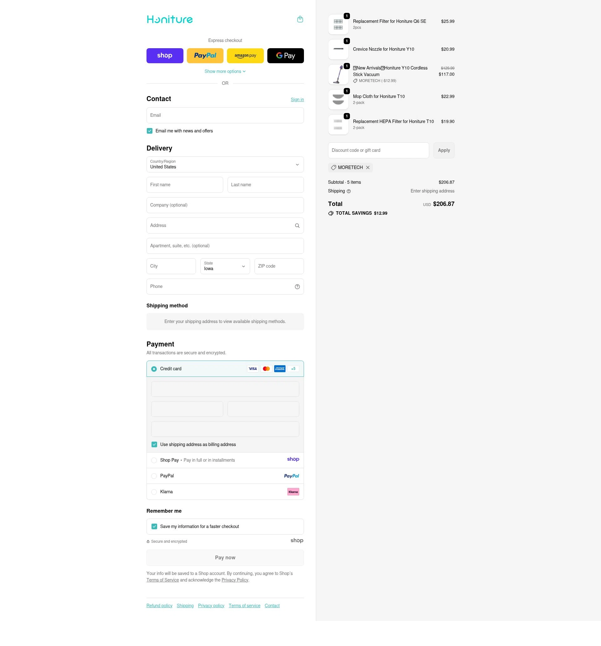 Honiture checkout page showing Honiture promo code box | Screenshot taken by SimplyCodes community member on Jan 7, 2026