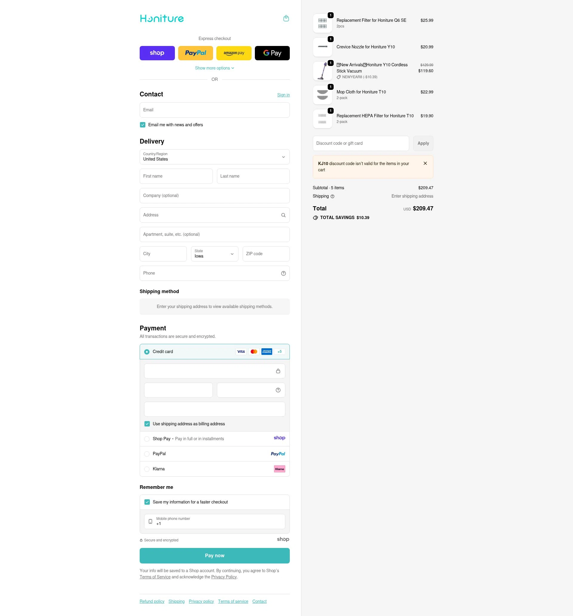 Honiture checkout page showing Honiture promo code box | Screenshot taken by SimplyCodes community member on Jan 7, 2026