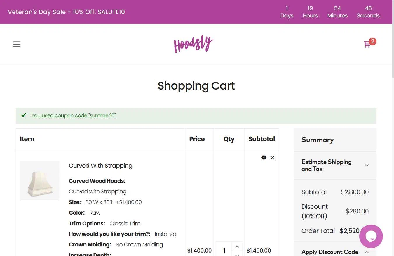 Hoodsly checkout page showing Hoodsly discount code box | Screenshot taken by SimplyCodes community member on Nov 20, 2025