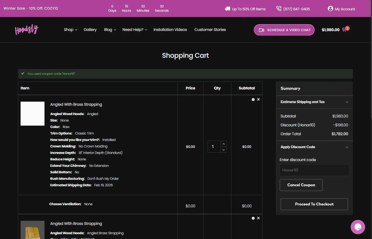 Hoodsly checkout page showing Hoodsly discount code box | Screenshot taken by SimplyCodes community member on Jan 16, 2026